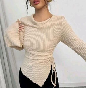Ribbed Knit Flared Sleeve Top