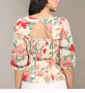 Multicolour Floral Sweetheart Neck Peplum Top