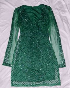 Bottle Green Heavy Work Designer Cocktail Dress