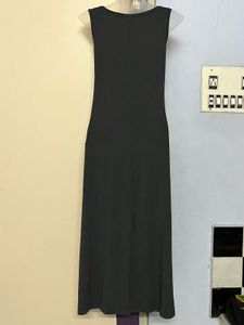 free sizeSleeveless grey Maxi Dress with pockets
