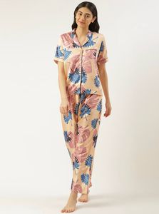 Floral Print Satin Night Suit