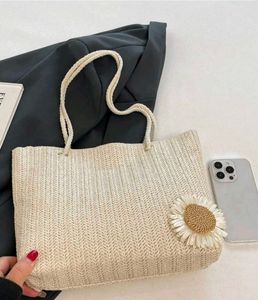 Woven Tote Bag with Sunflower