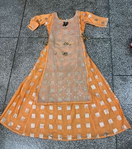 Peach Embroidered Long Kurta