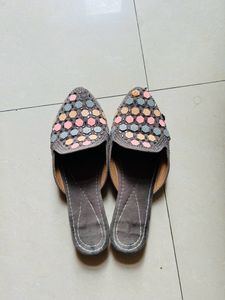 Grey Ehtnic Mojri Footwear