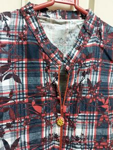 New Cotton Red Black Kurti With Golden Buttons