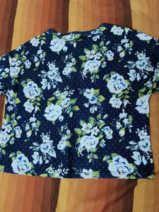 Women Blue Oversized Floral Printed Casual Top