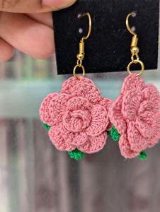 Crochet Handmade Rose Earrings