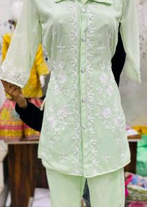 Kids Mint Green Embroidered Set