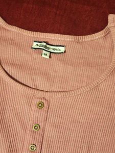 Cute Pink Ribbed Puff Sleeve Top