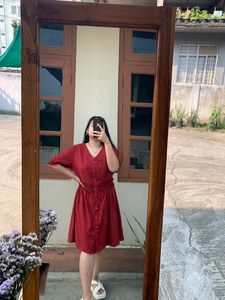 Burgundy Button Dress