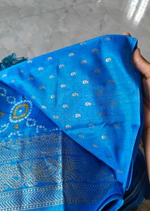 Elegant Blue Printed dola silk Saree