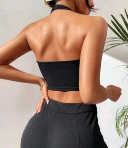 Black Halter Knit Top