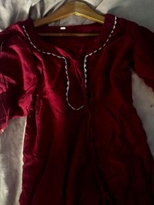 Red Tunic Dress with Crochet Trim
