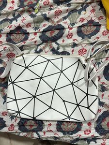Geometric Textured White Sling Bag