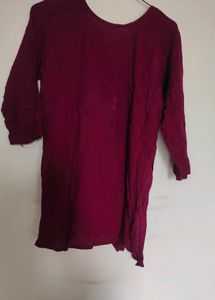 Maroon Embroidered short Kurti