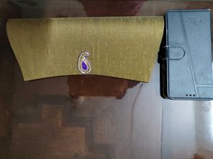 Handmade artisanal mustard clutch: Unused