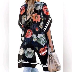 Woven Heart Floral Sheer Cover Up Kimono Top