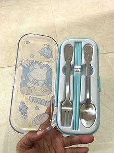 Cute Kawaii 5 Pc Cutlery Set - Blue