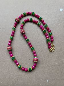 Pink And Green Agata Beaded Necklace