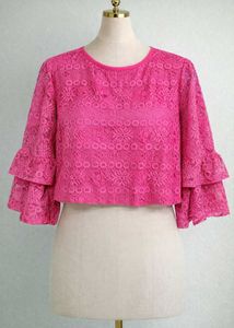 Pink Lace Top w/ Ruffle Sleeves