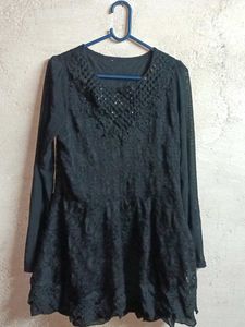 Trendy Lace Top Layered Flarsd Black 🖤