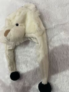 Cute white lion Hat with Attached Mittens