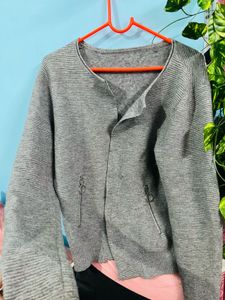 Gray Knit Cardigan Jacket