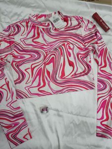 Pink Swirl Mock Neck Crop Top