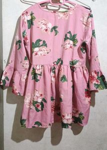 Pink Floral Print Ruffle Sleeve Top