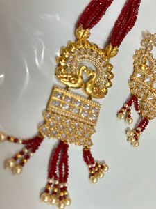 Elegant Gold &amp; Red Indian Jewelry Set