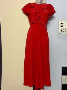 Pintrest Elegant Red Ruffled Midi Dress