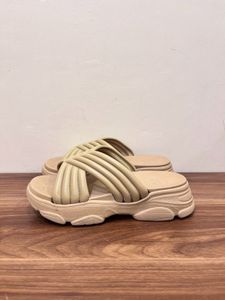 Beige Platform Cross Strap Sandals