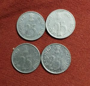 4 Rare 25 Paise Indian Coins