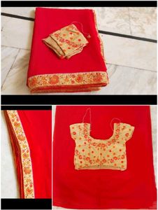 plan saree hevy work border with blouse
