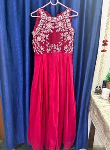 Elegant Pink Embroidered Beaded Gown Dress