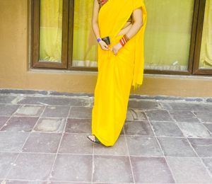 Beautiful Yellow Plain Saree🫶