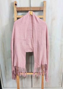 Pink Knit Stole with Fringe Full Size