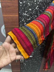 Colorful Striped Embroidered Kurti