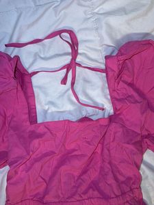 Hot Pink Puff Sleeve Mini Dress