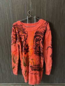 Fuzzy Orange Graphic Sweater