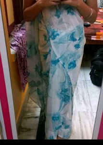 Sky Blue Printed Saree
