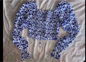 Blue Floral Milkmaid Blouse
