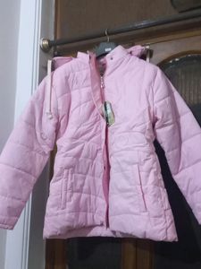 Wow Pink Colour Jacket With Zip, Buttons And Cap
