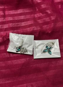 Silver & Teal blue Necklace, Earring Combo