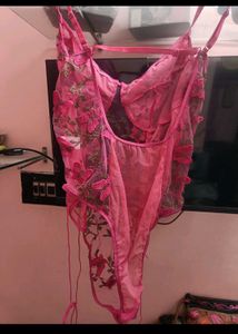 Pink Floral Embroidered Lingerie