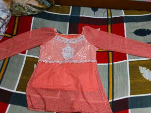 Pretty Peach Embroidered + Sequin Top