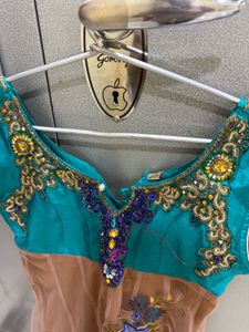 Embroidered Teal & Sheer Dress