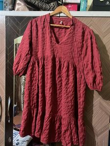 Red V-Neck Babydoll Dress