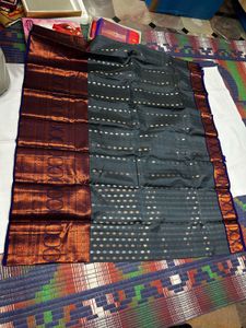 Grey &amp; Blue Pure Kanchipuram Silk Saree