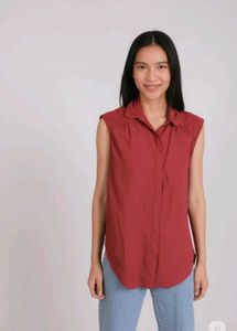 Classic Red Sleeveless Collared Shirt